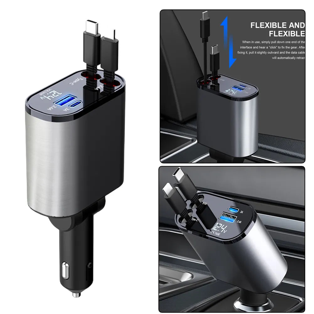 120W 4 IN 1 Retractable Car Charger